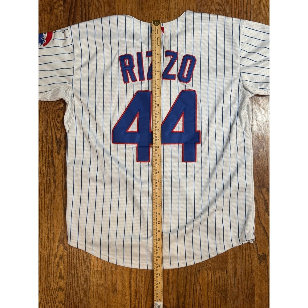 Majestic Chicago Cubs Anthony Rizzo 44 Authentic Jersey White Pinstripe Size 44 - Picture 10 of 10
